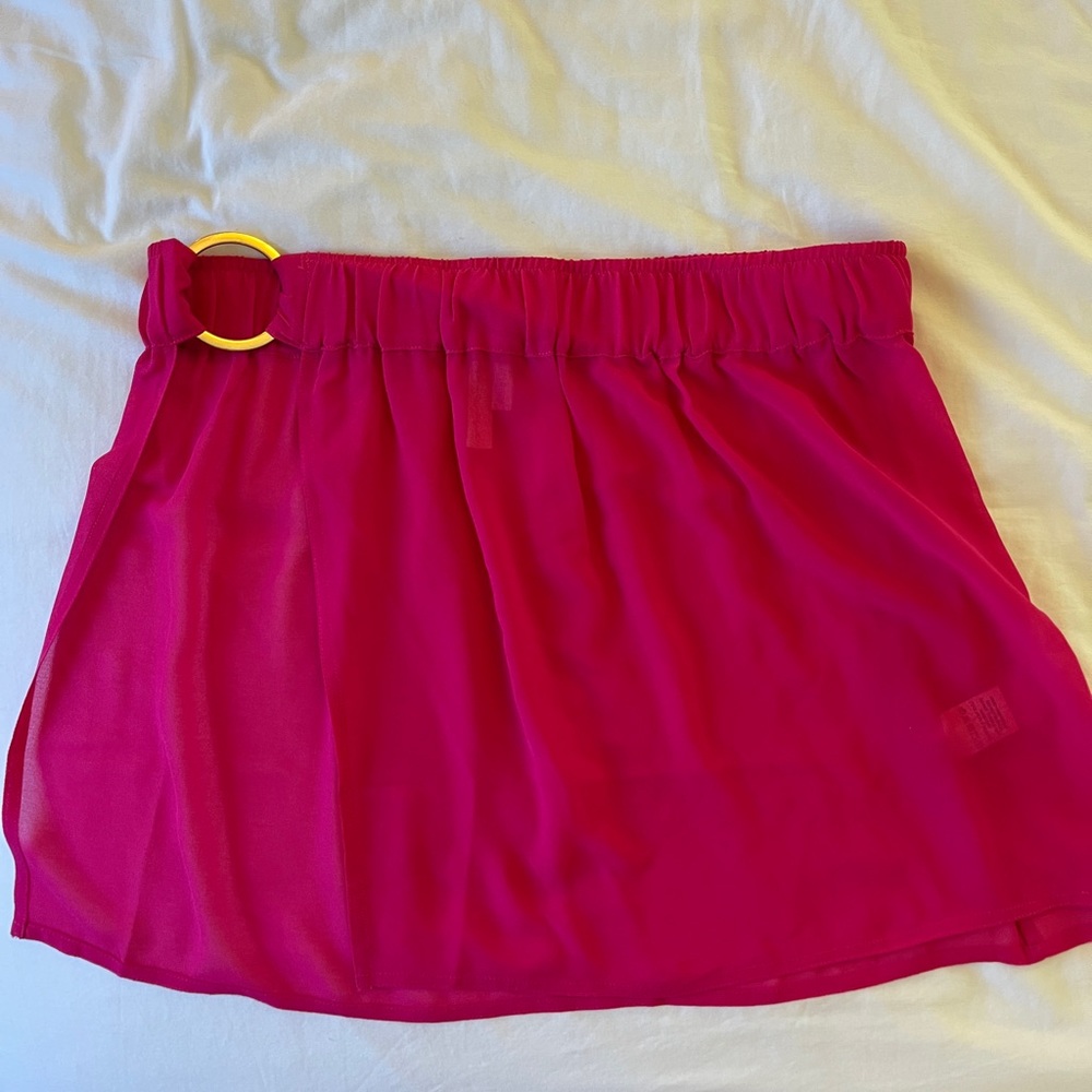 Fuchsia Women's Mini cover up Skirt with Gold Ring Accent